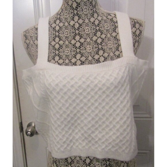 Generation K Tank Top Winter White Wool Blend Cable Knit Cropped Sweater Size XL - Picture 1 of 5